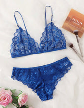 Load image into Gallery viewer, Blue Floral Lace Lingerie Set