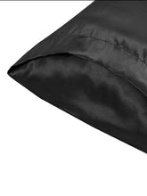 Load image into Gallery viewer, Black Long Silk Pillowcase Cover