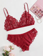 Load image into Gallery viewer, Red Floral Lingerie Set