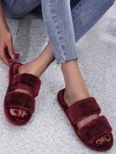Load image into Gallery viewer, Burgundy Fluffy Slippers
