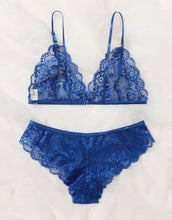 Load image into Gallery viewer, Blue Floral Lace Lingerie Set