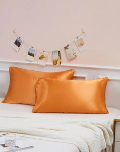 Premium Satin Orange Pillowcase  (2 pcs)