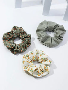 3in1 Green Flower Scrunchies